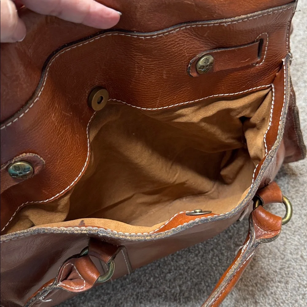 Patricia Nash Vienna Leather Satchel Tan Brown Distressed Top Handle Handbag